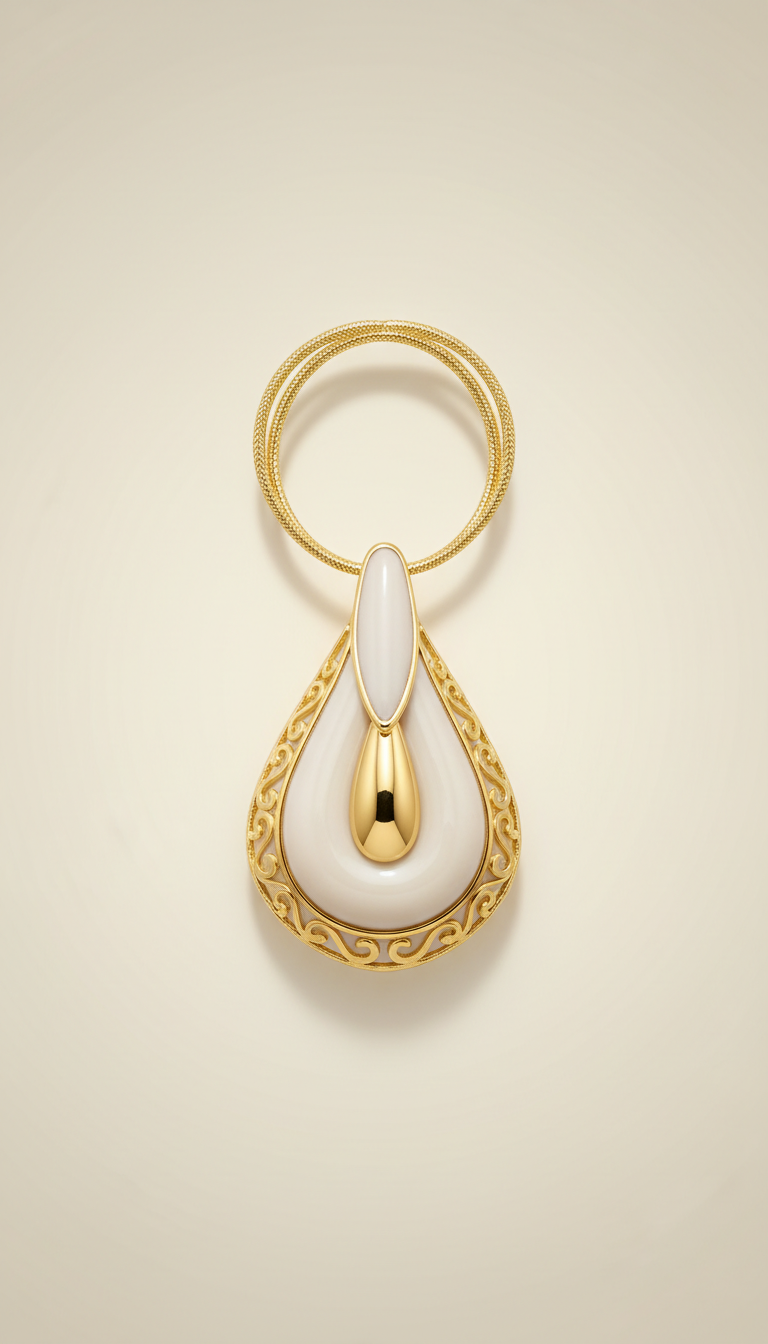 Collier pendentif émail ivoire
